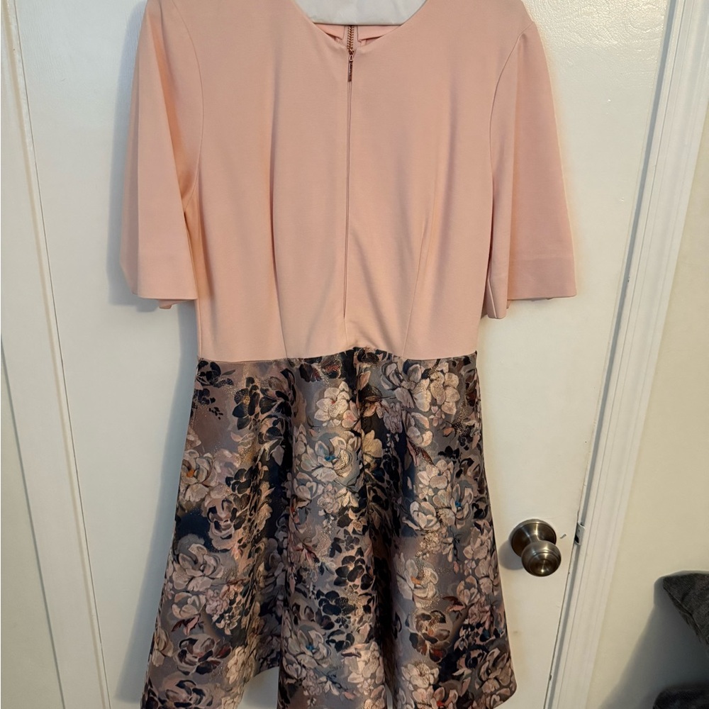 Ted Baker London Pink & Brocade Midi Dress | Size 3